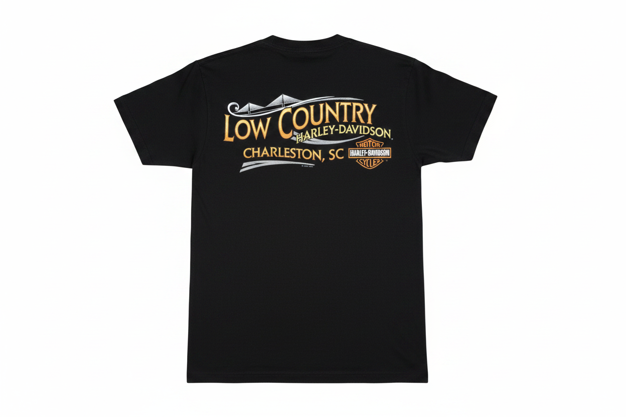 Black Low Country Charleston Gold Text Tee Back